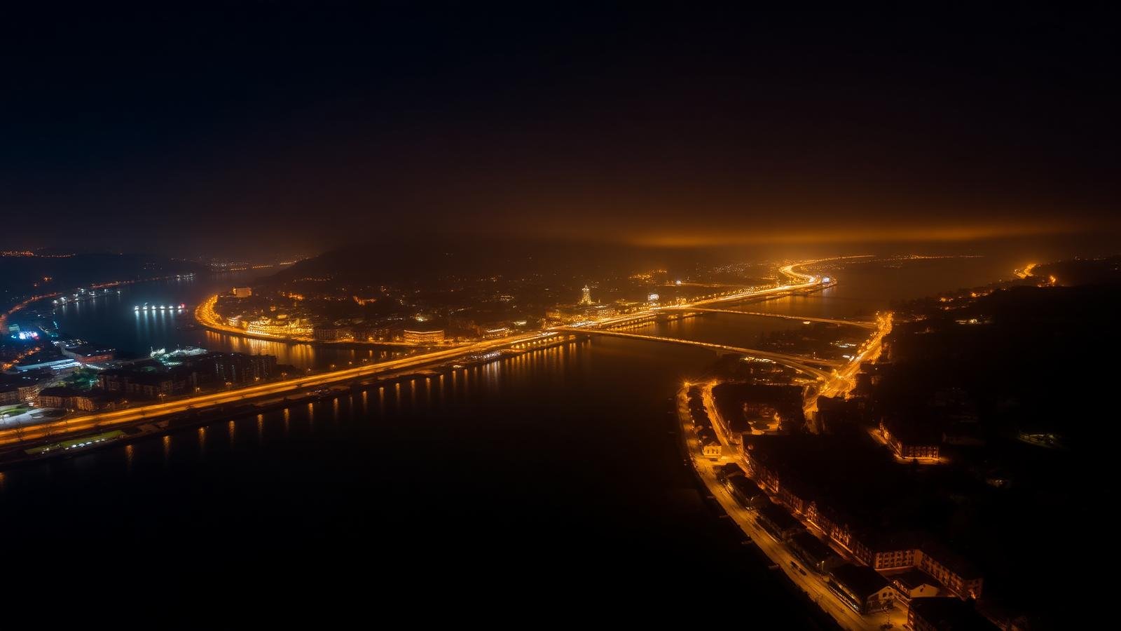 Dunărea și orașul Galați noaptea, zona în care AUTOGAL livrează mașinile
